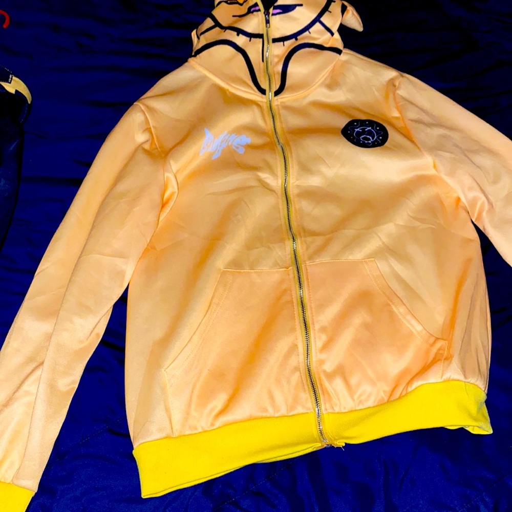 Yellow/black zip up face hoodies